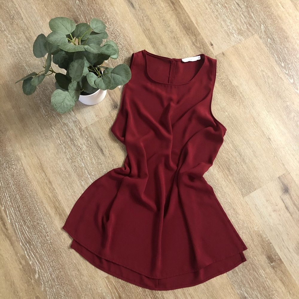 Lush Deep Red Side Slit Tunic Top Size Small NWOT